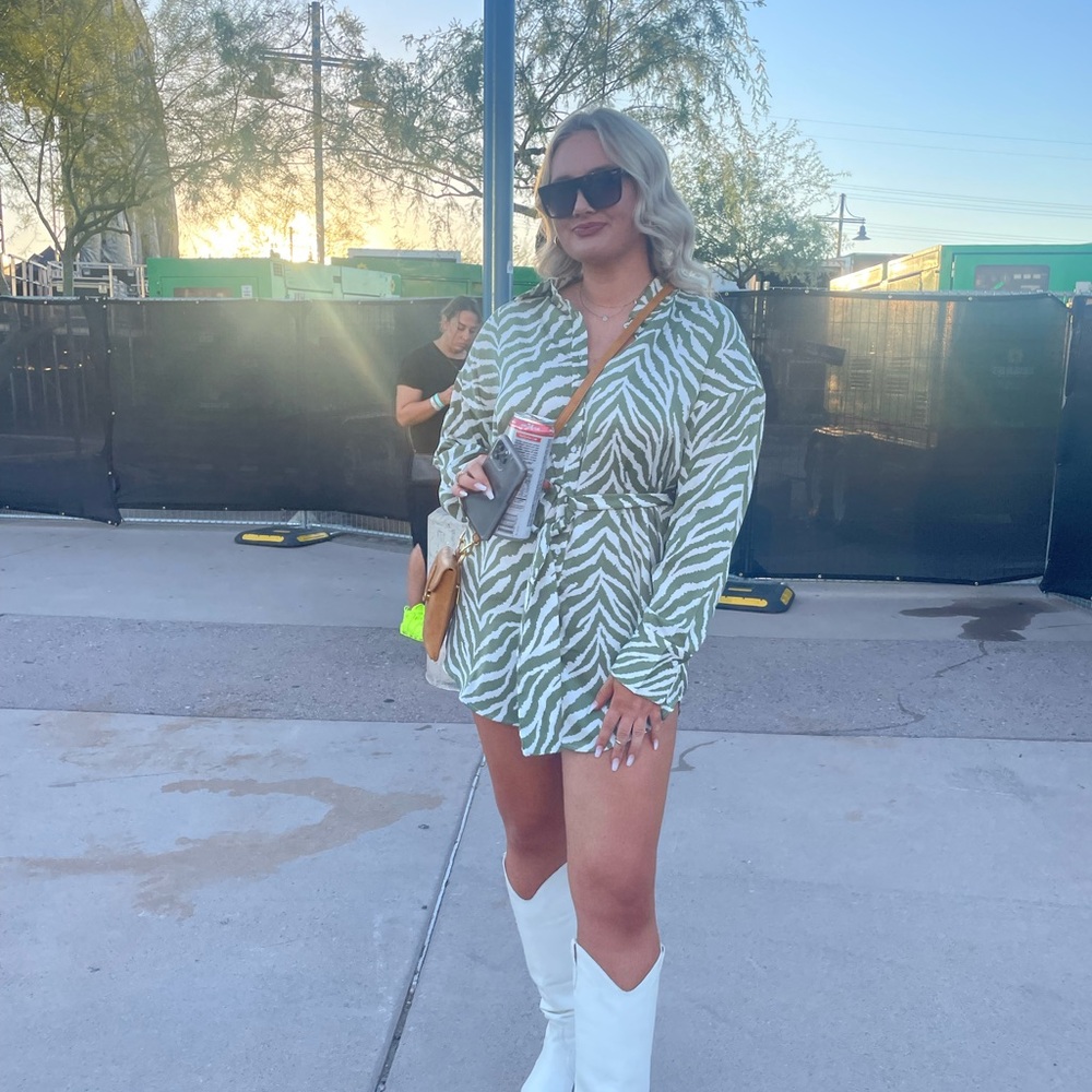 Kittenish Green and White Zebra Print Dress